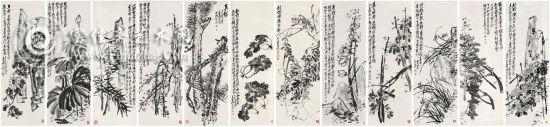 吴昌硕 花卉屏风十二扇北京保利2010年秋拍拍品 成交价：3696万人民币