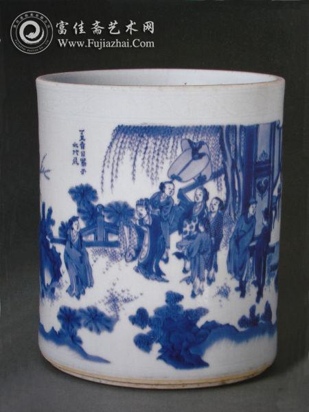 康熙年青花笔筒赠绨袍