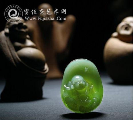 苏州玉雕名家侯晓锋作品 碧玉弥勒