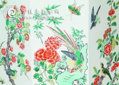 “鸟语花香”八角镶器（古彩·局部）