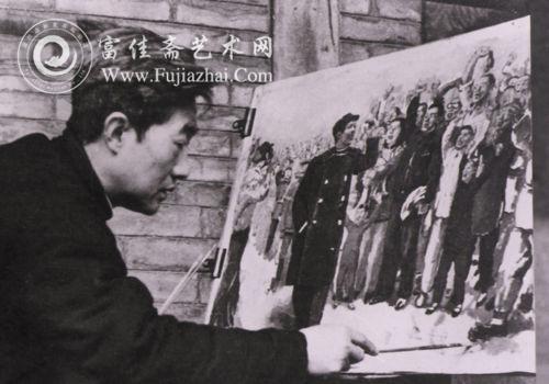 1951年,徐悲鸿在家中创作《毛主席在人民中》
