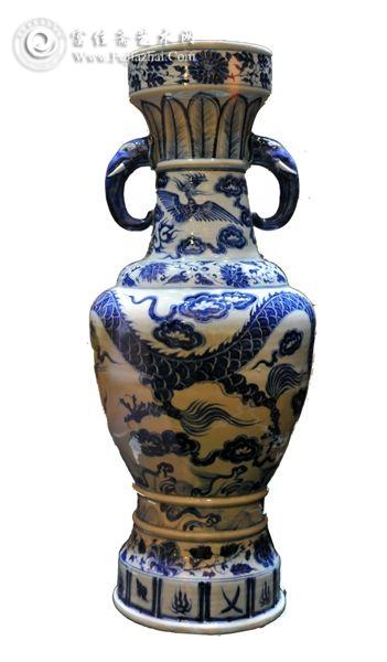 元代青花双象耳。